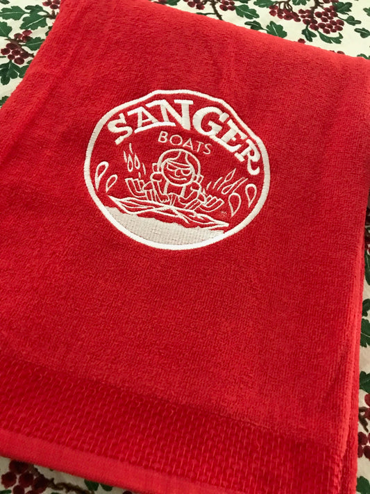 Sanger Boats Red Velour Towel