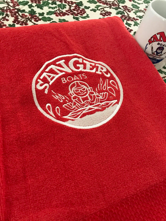 Sanger Boats Red Velour Towel