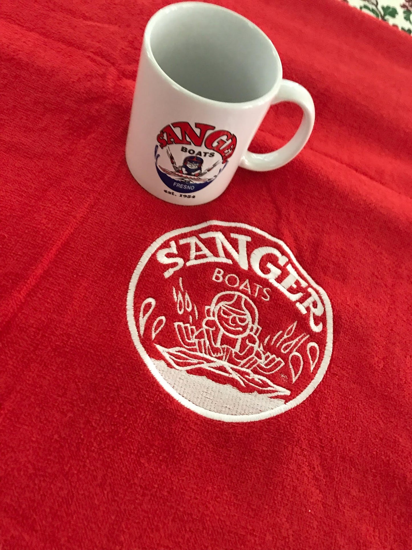 Sanger Boats Red Velour Towel