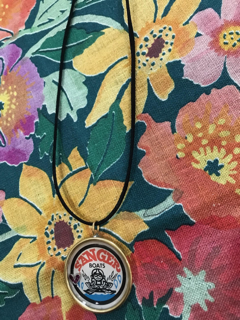 Sanger Boats Red Heart on Left Necklace